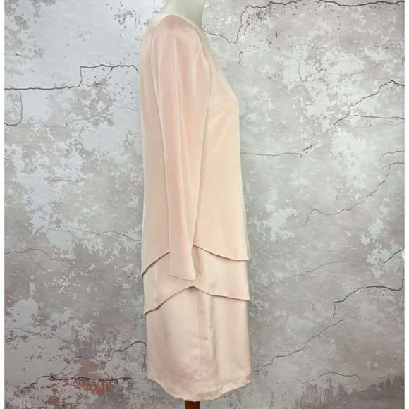 Vintage David Hayes Silk Pink Tiered Shift Midi Dress 8 - Picture 3 of 10